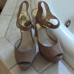 Michel kors London Peep Platform Suede Sandals